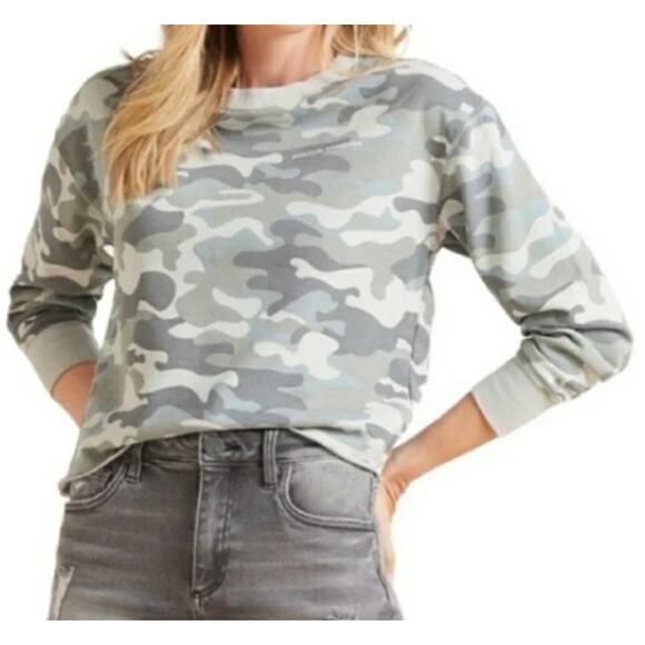 Spiritual Gangster Sweater Womens Small Mazzy Camo Sweatshirt Crewneck Raw Hem - Picture 1 of 9